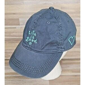 Life Is Good Distressed Gray Women's Adjustable Strap Back Dad‎ Hat Side Heart